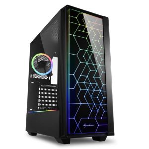 CASE SHARKOON RGB LIT 100 MEDIA TORRE ATX PANEL FRONTAL DE VIDRIO TEMPLADO REFLECTANTE 2 VENTILADORES RGB NEGRO 4044951028153