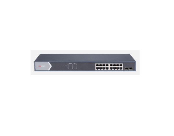 SWITCH HIKVISION 16-PUERTO L2. Unmanaged. 16 Gigabit POE ports. 2 Gigabit SFP uplink port. 802.3af/at. PoE power budget 125w DS-3E0518P-E/M 301801425