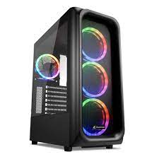 CASE SHARKOON TK5M RGB MEDIA TORRE ATX PANEL LATERAL DE VIDRIO TEMPLADO 4 VENTILADORES RGB LED NEGRO 4044951036479