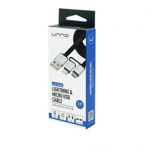 CABLE UNNO TEKNO 2 IN 1 LIGHTING M& MICRO USB 1M/3FT CB4057SV