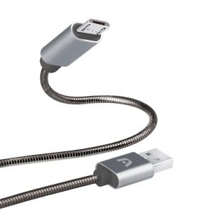 CABLE ARGOM DURA SPRING MICRO USB A USB 2.0 METAL BRAIDED 1M/3.2FT GRIS ARG-CB-0026GR
