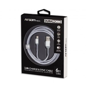 CABLE ARGOM MICRO USB A USB DURA FORMA 2.0 NYLON BRAIDED 1.8M/6FT WHITE ARG-CB-0021WT